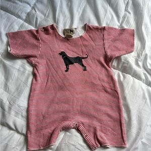 Striped Red Kids One Piece with Dog Design